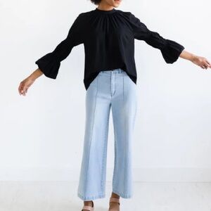 NWOT Brass light denim sailor pants, 27” inseam